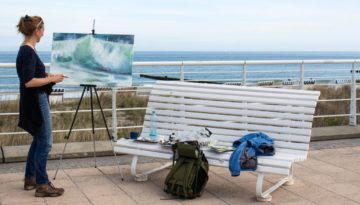 Anke Gruss malt Ostsee Wellen beim Plein Air Festival in Kühlungsborn (c) FRank Koebsch