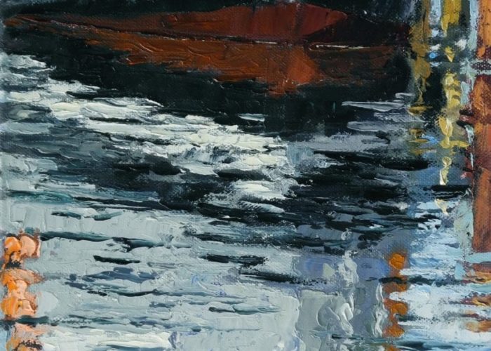 Im Hafen von Kühlungsborn, 2018, Öl auf Leinwand, 30 x 25 cm (c) Thomas Freund