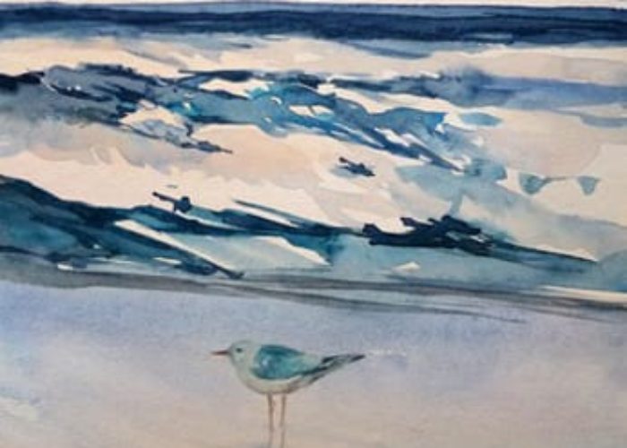 Möwe am Strand - Aquarell sonja Jannichsen