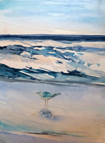 Möwe am Strand - Aquarell sonja Jannichsen