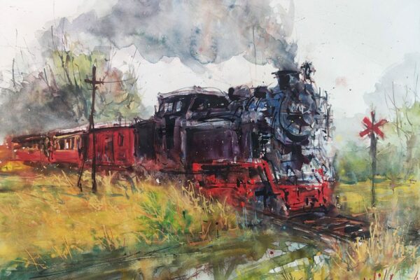 Molli Express Kühlungsborn - Carsten Wieland, Aquarell, 2023, 65x50cm