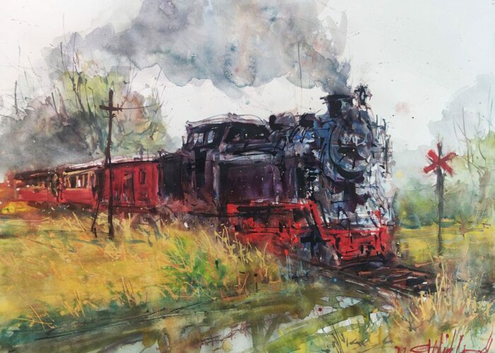 Molli Express Kühlungsborn - Carsten Wieland, Aquarell, 2023, 65x50cm