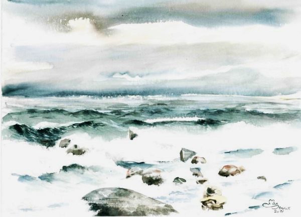 Steine in der Brandung – Max Struwe,  Aquarell 30 x 40 cm