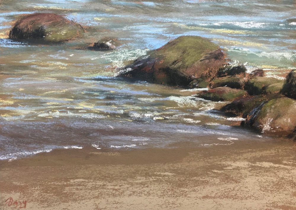 Steine am Strand von Kühlungsborn - Martina Zingler, Pastell, 20 x 30cm, 2024